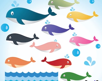 50% OFF SALE Whale Clipart , Whales graphics , Whale illustrator ,Whale Vector Clipart , Digital whale , Nautical Clip art Sea animals