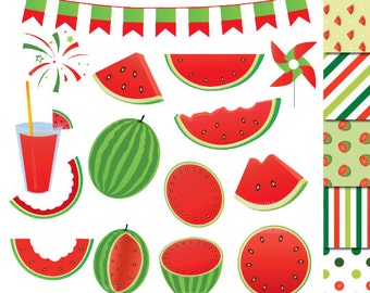 Watermelon Clipart , Watermelon Clip art , Fruits Clipart +Digital Papers Watermelon ,party Clipart,Summer Clipart,Instant Download