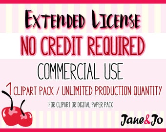 EXTENDED LICENSE No Credit Required / Single product - Unlimited Production Quantity, Commercial Use for Clipart or Digital Paper