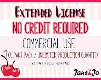 EXTENDED LICENSE No Credit Required / Single product - Unlimited Production Quantity, Commercial Use for Clipart or Digital Paper