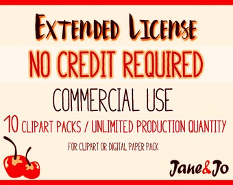 EXTENDED LICENSE No Credit Required / 10 products - Unlimited Production Quantity : Commercial Use for Clipart or Digital Paper