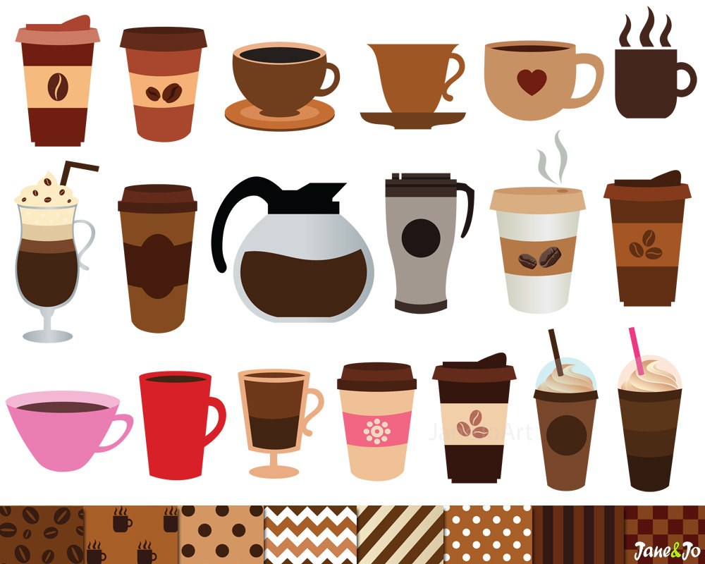 40 Coffee Clipart and 8 Digital Paperscoffee Clip Artcoffe Etsy