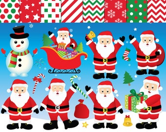 Santa Clipart,Santa Claus Clipart,Santa Digital Paper,Xmas Clipart, Digital ClipArt,Santa Digital Bilder,Schneemann Clipart,Santa Digital