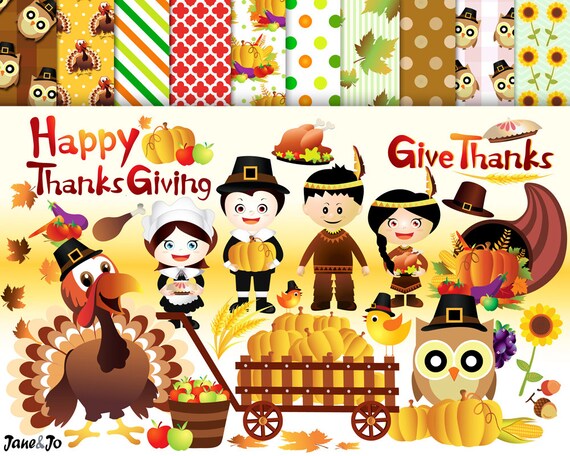 72 Thanksgiving Cliparts 35 Thanksgiving Digital Papers 25 Thanksgiving Backgrounds thanksgiving clip art leaves clipart Thanksgiving turkey