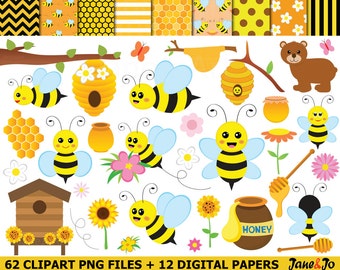 62 Bee Clipart , bees Clipart, Honey bees clip art , Bee cliparts , honeycomb,bee hive clipart,honey clipart,bee digital paper,bee image