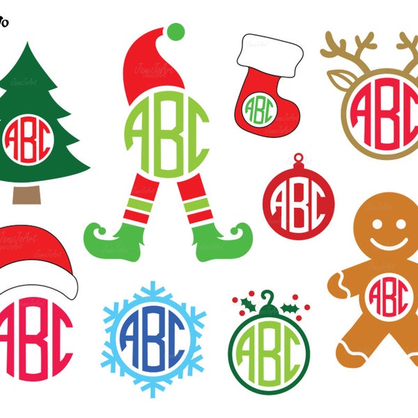 Christmas Monogram SVG,Christmas Elf Monogram Frame svg,Christmas SVG,Silhouette,Die Cut,Cutting,Vinyl,Clipart,Vector,Screen Printing,eps