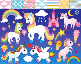 Sale! Unicorn Clipart,Rainbow Unicorn,Unicorn Graphics Uincorn clipart Unicorn Digital paper girl unicorn clipart, unicorns Unicorn cliparts