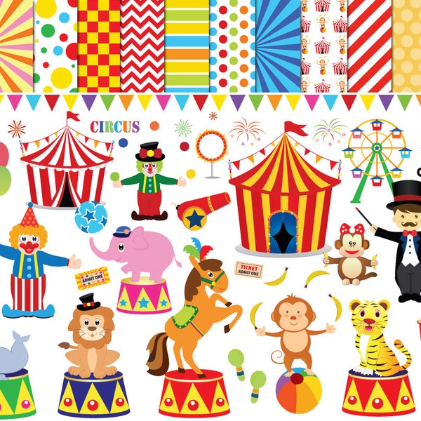 56 Circus clipart , cirque clip art , clowns clipart , cirque imprimable , images de cirque , lion éléphants singe tigre Ferris roue clipart