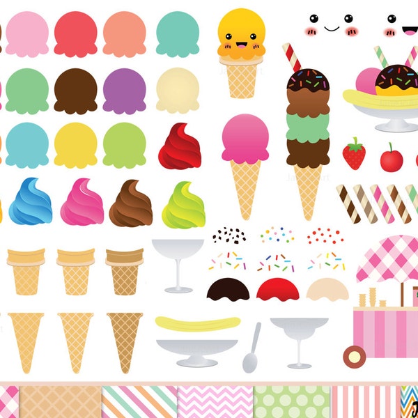 68 Ice Cream Clipart, Ice cream cone Clip art , ice cream graphics ,ice cream scoop clipart Kawaii Ice Cream Clipart kawaii dessert clip art