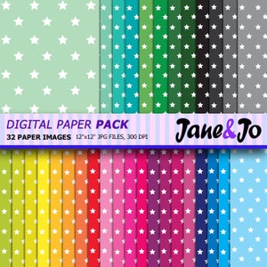 50% OFF SALE Star Pattern Digital Paper,Big Star Digital Paper,Scrapbook paper, Rainbow Star Background Image, Instant Download