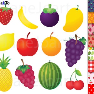 ClipArts Obst, Obst ClipArt, Ananas Banane orange Mango Trauben Kirsche Erdbeere Apfel Mangoteen Wassermelone Clipart Obst essen clipart