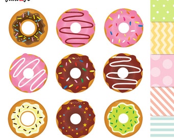 50% OFF SALE Donuts Clipart , Donuts Digital Clip Art , Sweet Doughnut ,Donut Graphics , dessert sweets Clipart Cupcake Toppers illustration