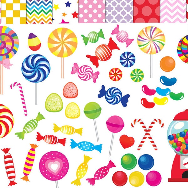 52 Candy clipart,candy clip art,printable,lollipop clipart,rainbow candy,candy graphics,gumball machine clipart,sweet sugar clipart,lollipop