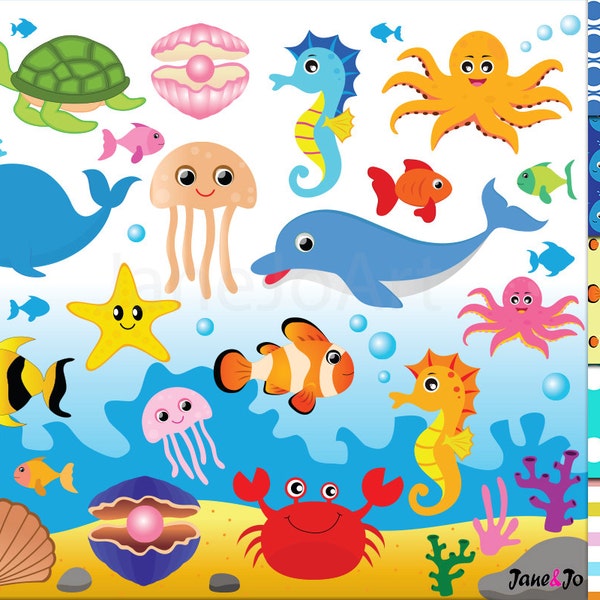 50% OFFSALE Sea Animal Clipart, Sea Animals Clipart, Sea Creatures Cliparts, Fish Clip Art Sea Animal, Ocean Animals Sea ClipArt digitale Papiere