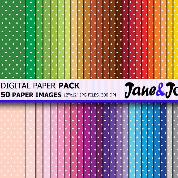 50% OFF SALE 50 Polka dot Digital Paper,Spots Polka Dots Pattern Digital Paper, Scrapbook paper, Rainbow Polka dot Background Image Print