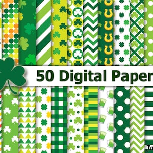Saint Patrick Day Digital Paper, St Patricks, papier vert numérique, Shamrock papier numérique, papiers digitaux de jour de Saint Patrick, trèfle,