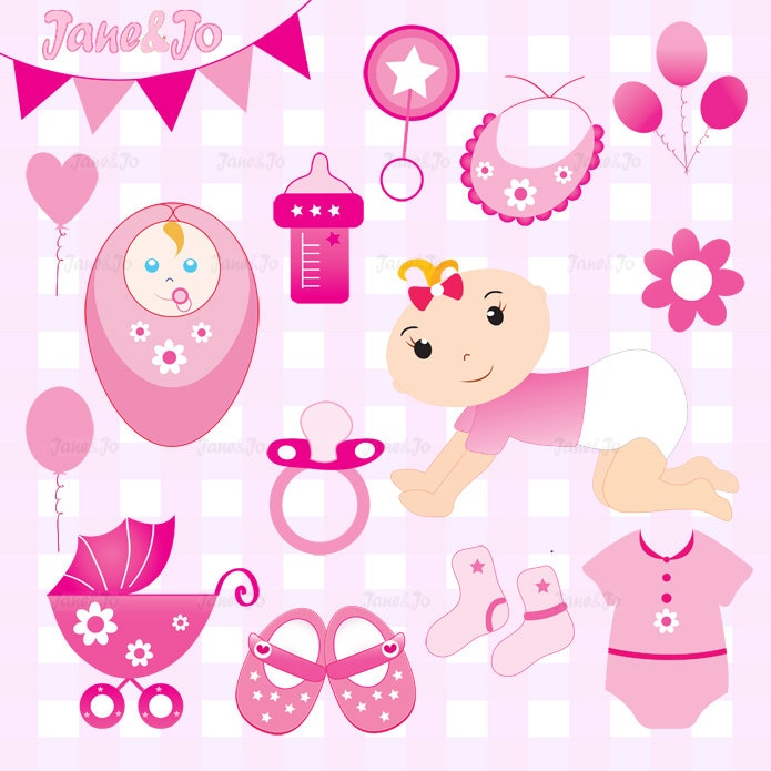 Baby Girl Clip Art Baby Shower Clipart Pink Clip Art Girl Etsy UK