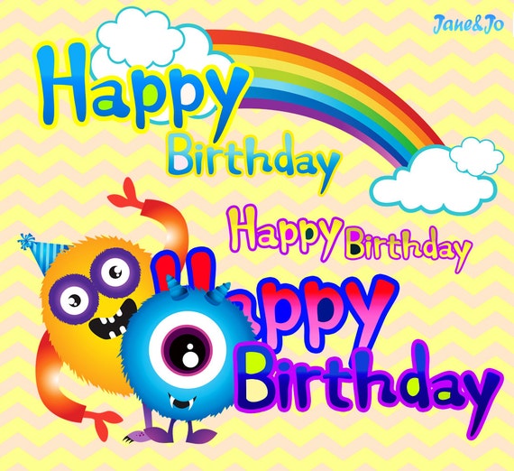 90 Geburtstag Cliparts 9 Digital Papiere Monster Geburtstag Etsy