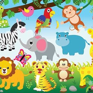 Jungle Animals Clipart e carta digitale, Jungle clipart, Animals Clipart, safari, zebra, leone, elefante, scimmia, giraffa clipart Zoo Clipart