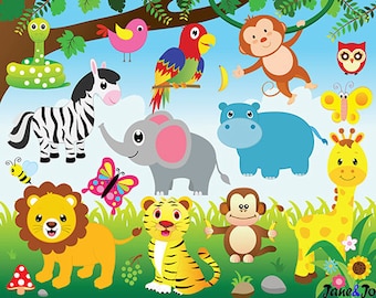 Jungle Animals Clipart and Digital paper ,Jungle clipart, Animals Clipart,safari,zebra,lion,elephant,monkey,giraffe clipart Zoo Clipart