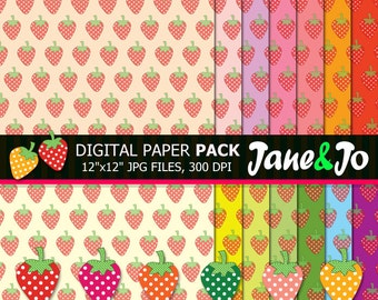 50% OFF SALE Strawberry pattern digital papers and clipart, scrapbook papers, sweet backgrounds, Instant Download