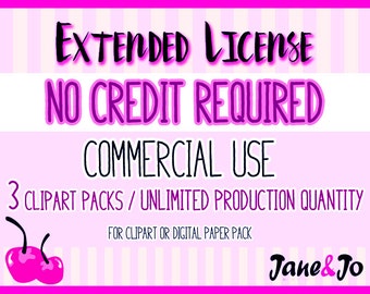 EXTENDED LICENSE No Credit Required /  3 Products - Unlimited Production Quantity, Commercial Use for Clipart or Digital Paper