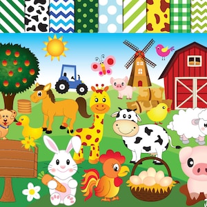 50% ZNIŻKI WYPRZEDAŻ Zwierzęta gospodarskie, Clipart zwierząt gospodarskich, Clipart gospodarstwa stodoła koń świnia krowa ciężarówka owca kaczka ptak żyrafa kurczak clipart zwierzęta wiatrak