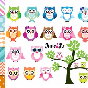 Owl clipart , Owls clipart , Owl cliparts, sweet, cute owls, pink, purple, blue, green,scrapbook supplies,owl ,owls ,owl bird leaves