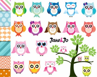 Owl clipart , Owls clipart , Owl cliparts, sweet, cute owls, pink, purple, blue, green,scrapbook supplies,owl ,owls ,owl bird leaves