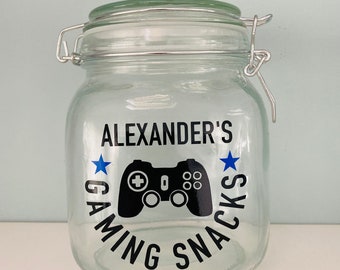 Personalised gaming snacks jar, gaming jars, snack jars, gaming gift, gamer, birthday, Christmas, storage, party favour, stocking filler