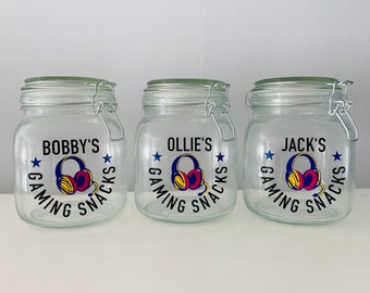 Personalised gaming snacks jars, gaming jars, snack jars, gaming gift, gamer, birthday, Christmas, his, her, party favour, stocking filler