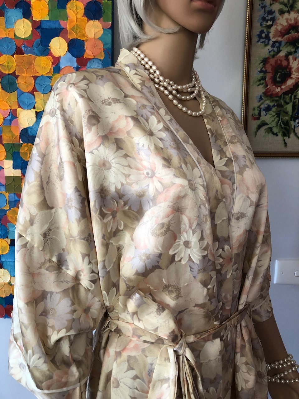 Vintage SUSSAN 80s Dressing Gown Happy Coat Kimono Sleeve Robe Etsy