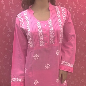 Lucknowi Chikankari   Hand Embroidery  Kurta Indian Kurti IndiaChikan Hand Made  Indian Ethnic  Cotton TOP beach cover up