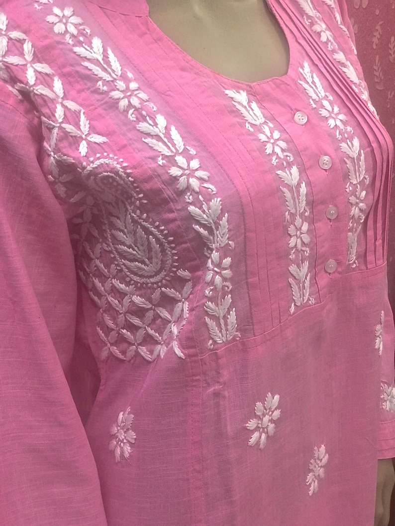 Lucknowi Chikankari Hand Embroidery Kurta Indian Kurti Indiachikan Hand Made Indian Ethnic