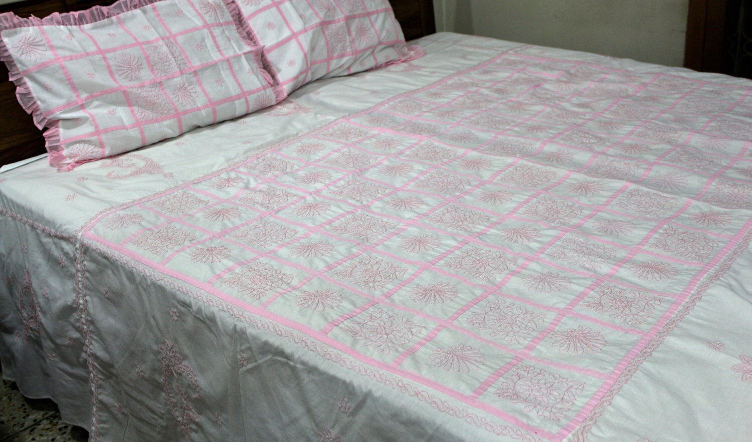 Bed Sheet Hand Crafted 100 Pure Cotton Chikankari Hand Etsy