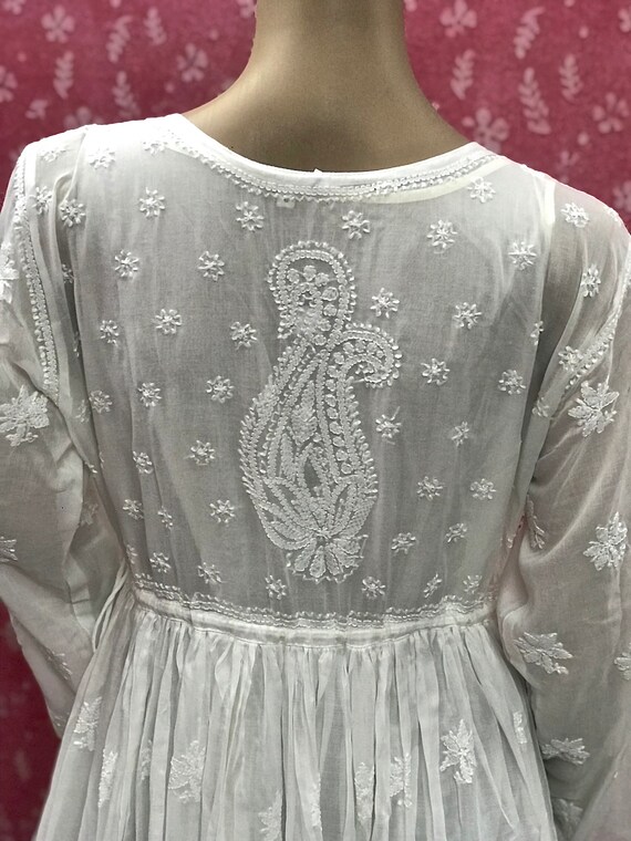 White Cotton Maxi Dress Yoke Style Hand Embroidery Long Etsy