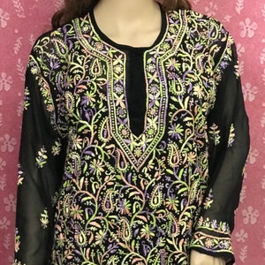 Indian  Kurti Top Kurta Lucknow Chikankari Hand Embroidery