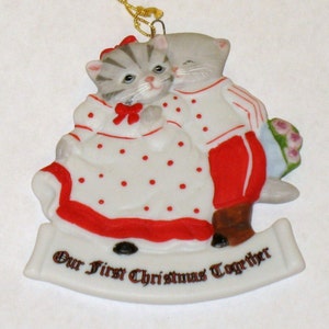 vintage kitty cucumber first Christmas together ornament mnb