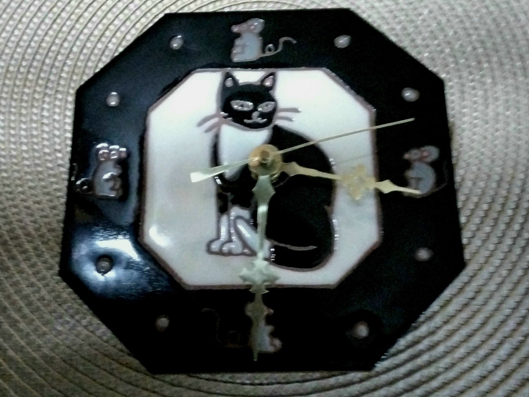 Vintage Black Cat Clock Etsy