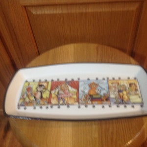 Vintage long four scene cat bread tray