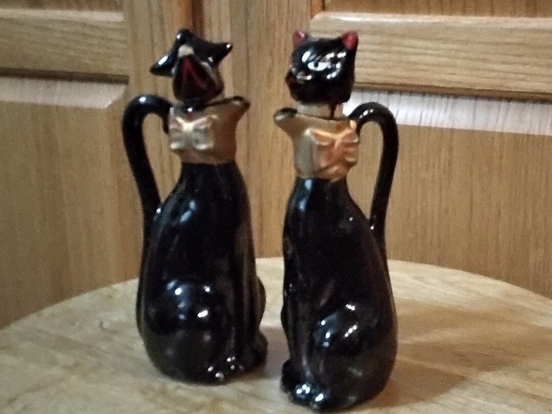 Vintage Black Cat Oil and Vinegar Cruets Etsy