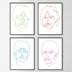 4x Beatles Continuous Line Drawing Portraits - Fab Four Wall Art Poster // Music Office Print // Beatlemania Home Decor