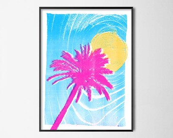 Palmera rosa - Póster para pared // Lámina luminosa para oficina // Decoración minimalista para el hogar // Arte para casa de playa