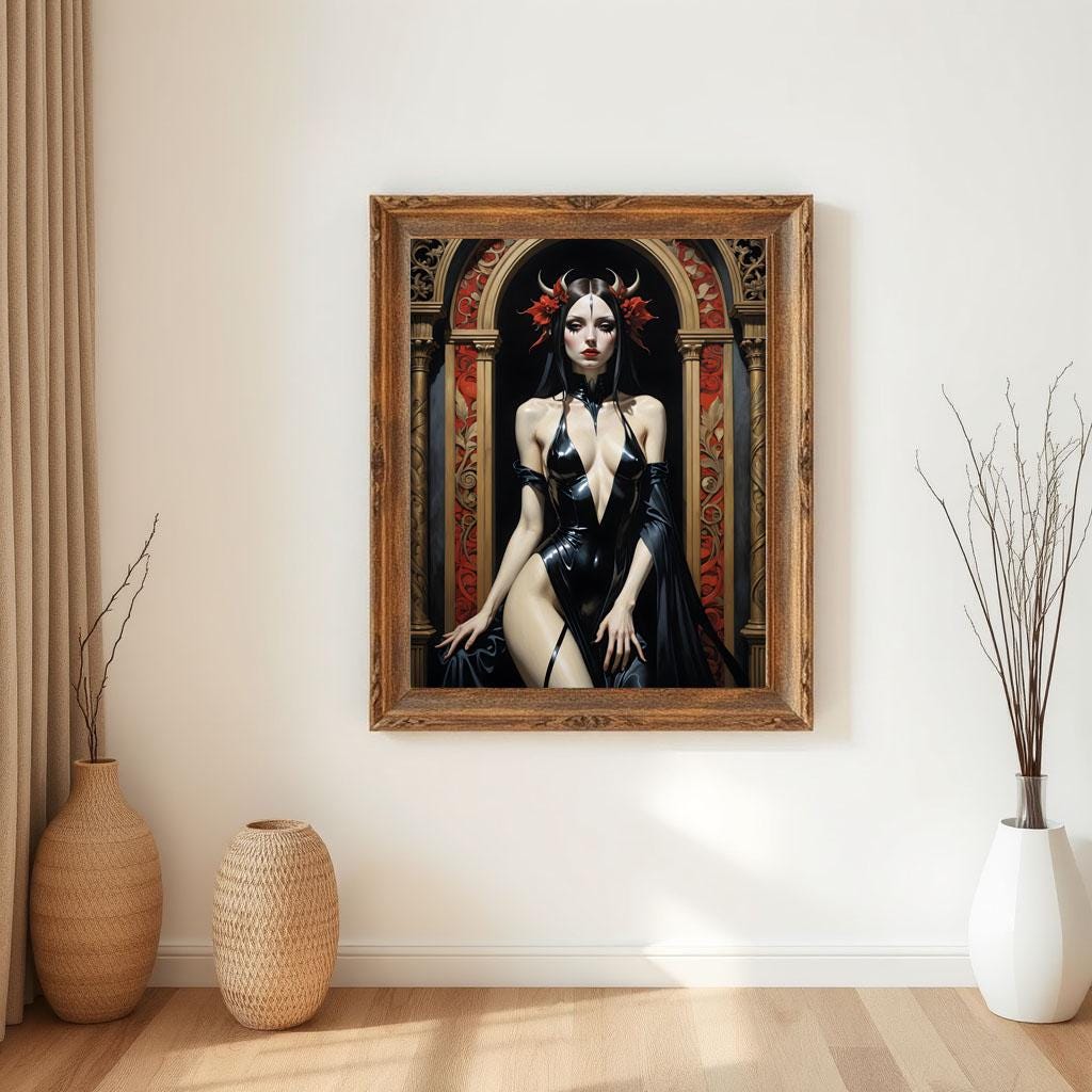 Gothic Dark Fantasy Art Print | Horned Demon Queen | Seductive Occult ...