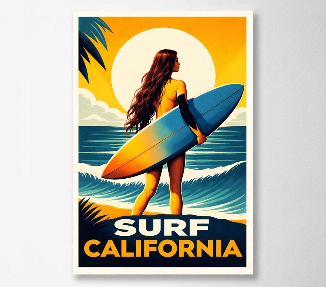 Surf California Poster - Vintage Beach Wall Art - Retro Surf Print ...