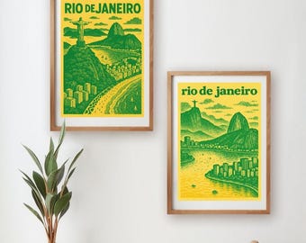 Rio de Janeiro  // Risograph Inspired Art Print // Brazil Print // Travel Home Decor