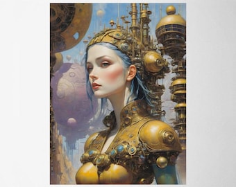Clockwork Empress – Steampunk Sci-Fi Woman Art Print | Futuristic Fantasy Portrait | Cyber Victorian Wall Decor