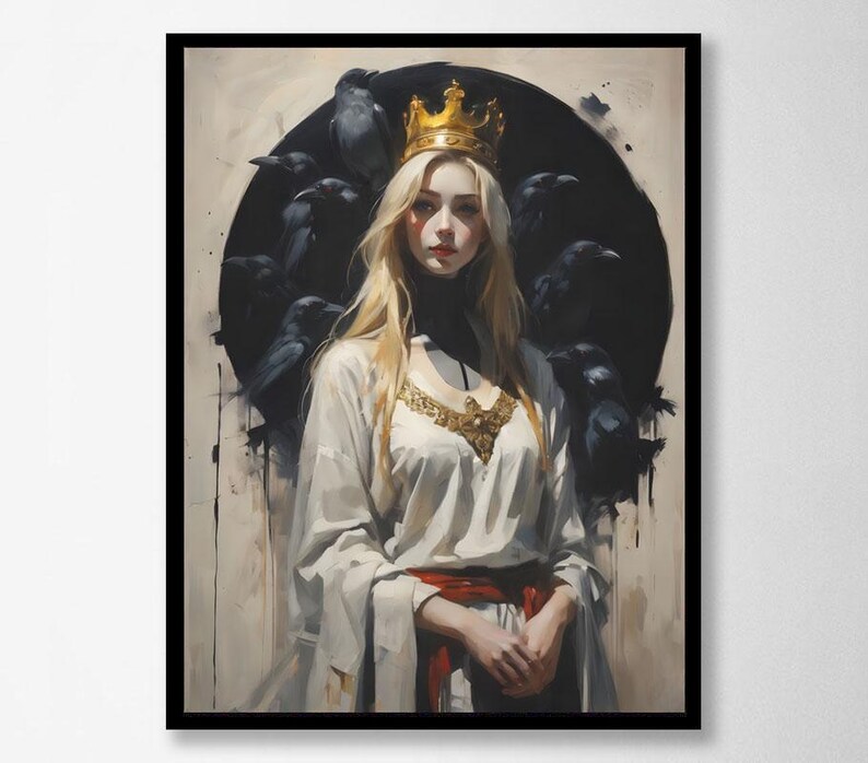 Queen of Ravens Print – Dark Fantasy Wall Art - Gothic Queen Portrait ...