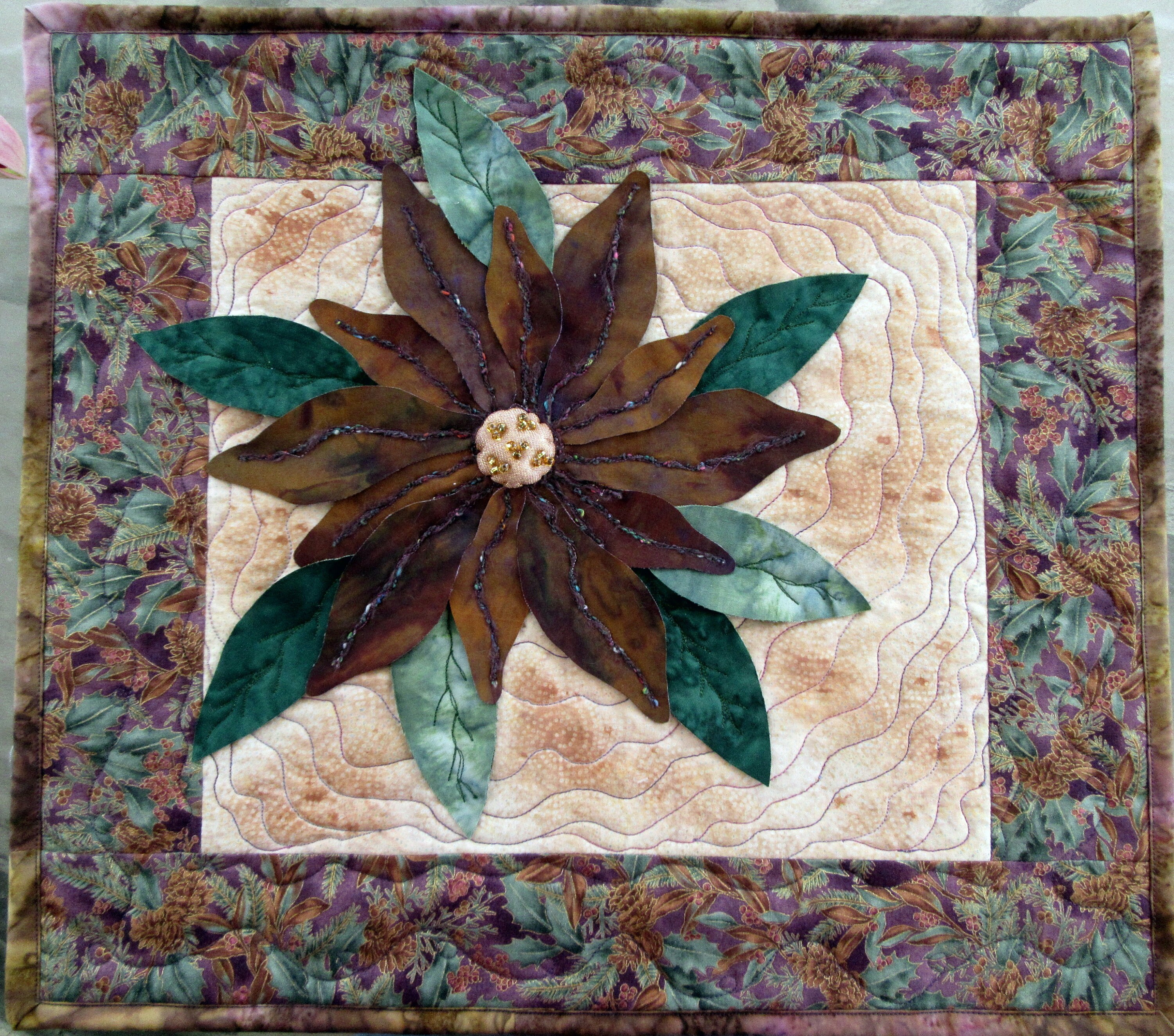 Copper Poinsettia Art Quilt Christmas Quilt Winter Quilted Etsy