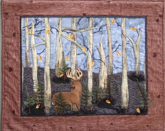 Forest Landscape Quilted Wall Hanging, Home or Cabin Decor, 25"x20"